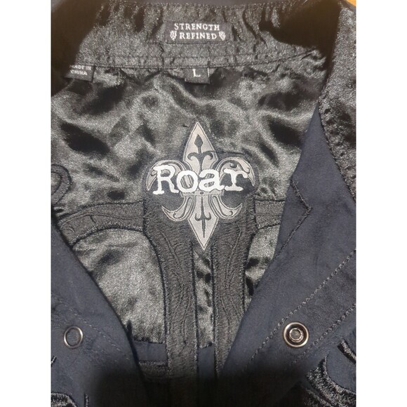 ROAR Dress Shirt LG Mens Graphic Black Embroidered Artsy Rodeo Strong Cowboy - Picture 16 of 16